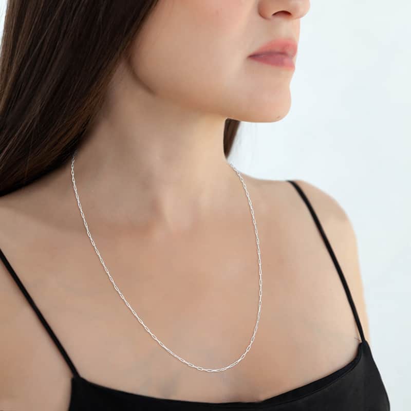Marquee Jewels Silver Rhodium 1.8MM Dainty Diamond Cut Paperclip Necklace With Lobster Clasp - 30 Inch