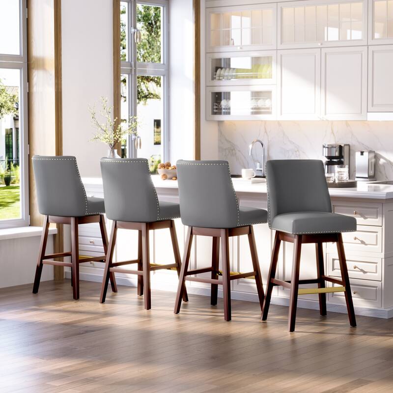 Crestlive Bar Stools Swivel Barstool with Back - Set of 4 - Blue-Grey