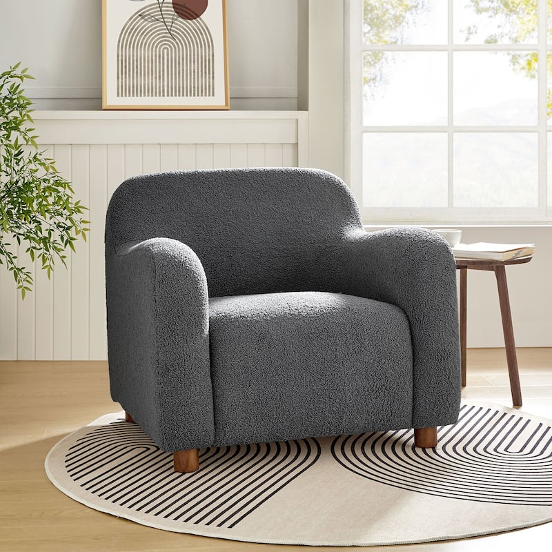 Wayne 35" Wide Boucle Upholstered Teddy Accent Chair with Solid Wood Legs by HULALA HOME