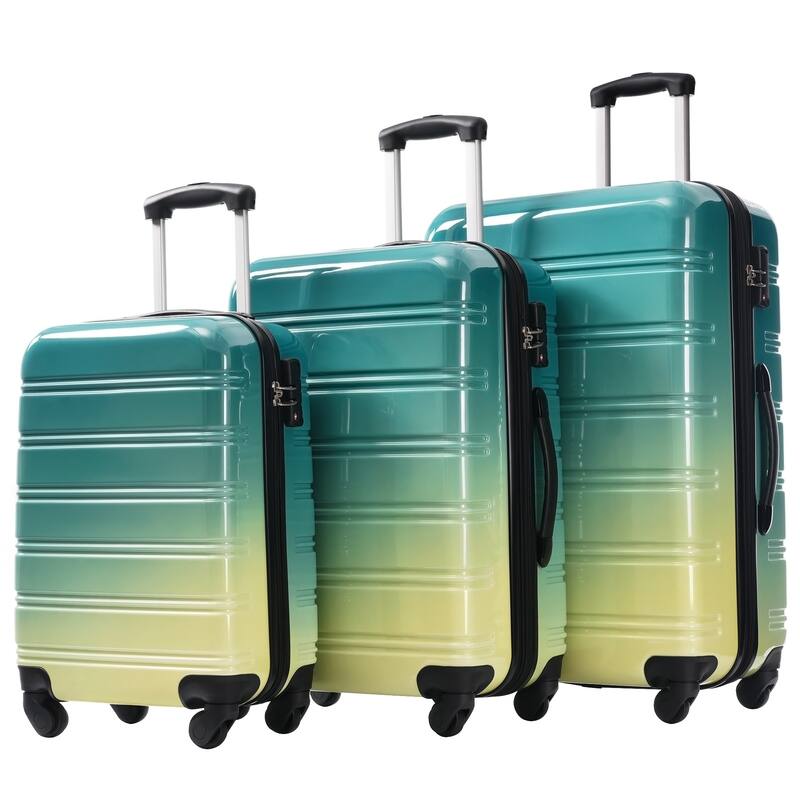 3-Piece, 20, 24, 28-Inch Modern Luggage Sets, Gradient Expandable Luggage with TSA Lock, for Boarding Travel, Green + Yellow