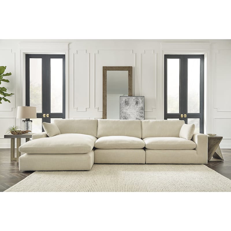 Signature Design by Ashley Elyza Beige 3-Piece Sectional with Chaise - 144" W x 68" D x 36" H - Left Facing