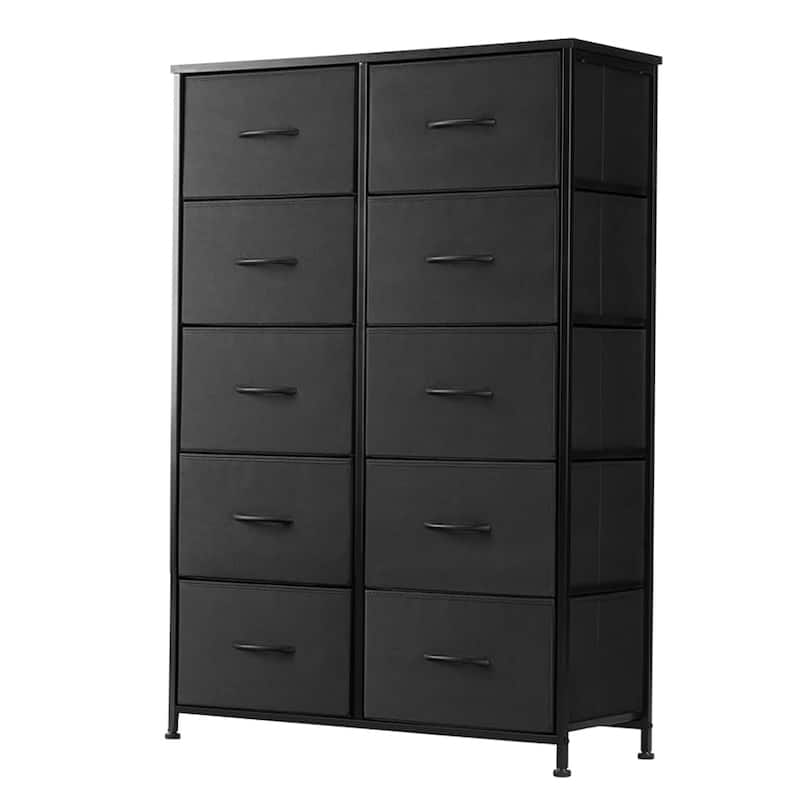 Dresser for Bedroom, 10 Storage Drawers, Anti-Tip Tall Fabric Closet Chests Organizer Tower Furniture Wooden Top Metal Frame