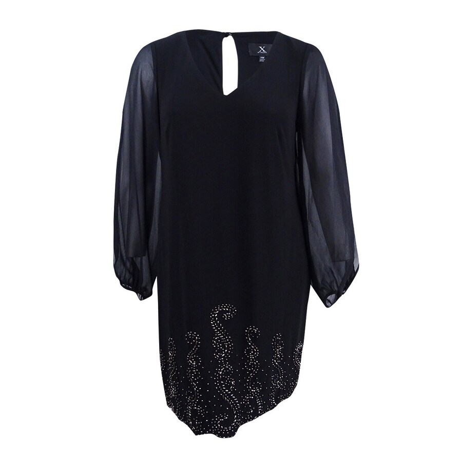 xscape plus size beaded chiffon popover dress