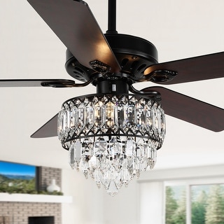 Oaks Aura 52in. Crystal Classic Traditional Reversible Ceiling Fan With Light, 5 Blades Control Fandelier - On Sale - 36220001