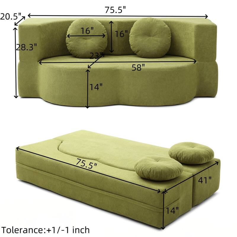 Folding Sofa Bed with Pillow, Floor & Futon Loveseat Couch