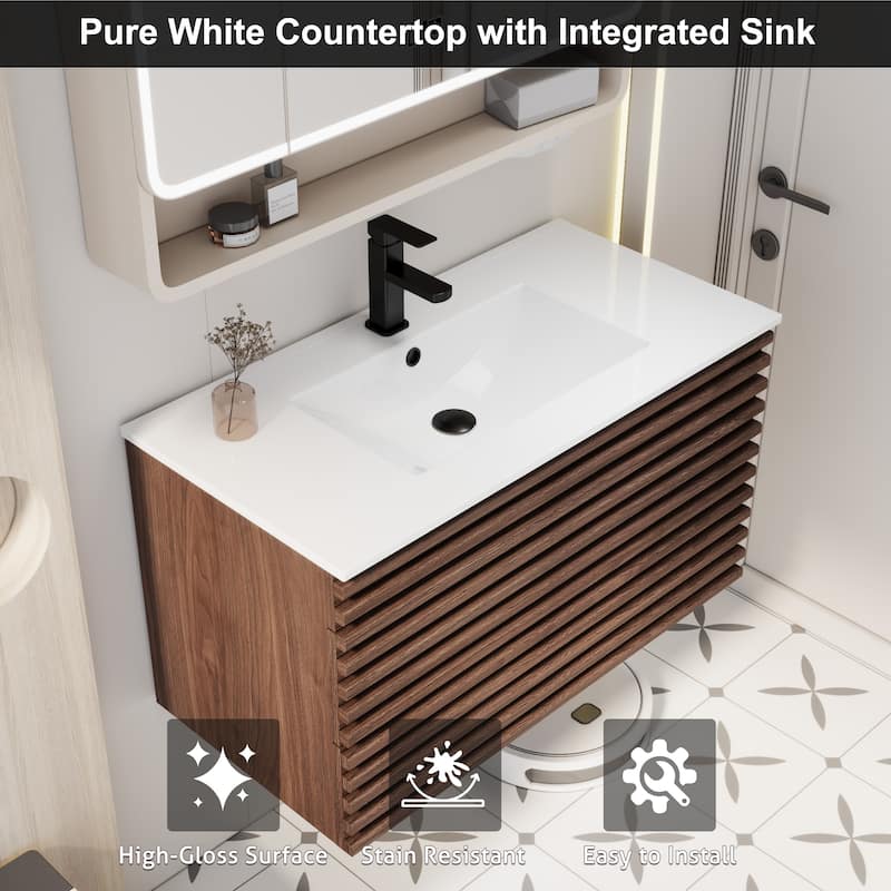 Bathroom Vanity with Drop-In Ceramic Sink Wall-Mounted Storage Cabinet