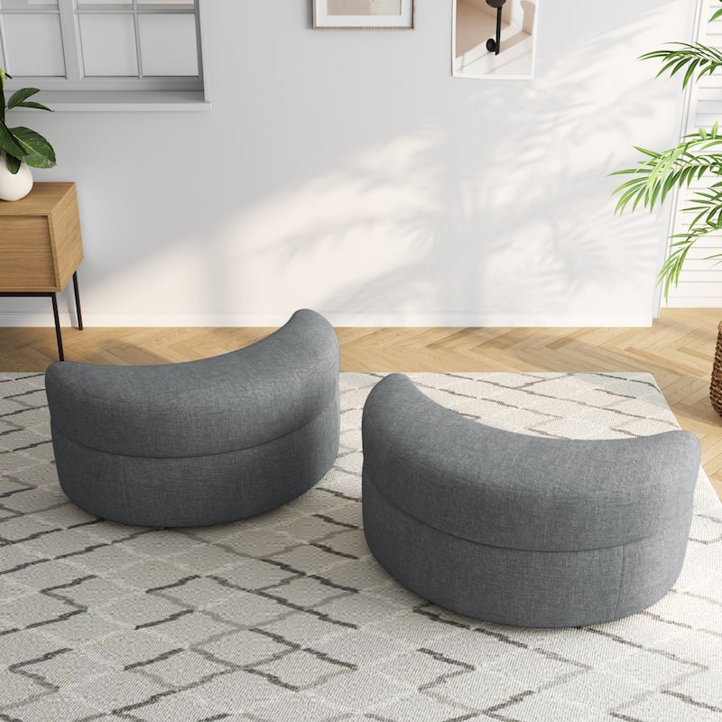 Upholstered Half Moon Storage Ottoman with Tray Set of 2