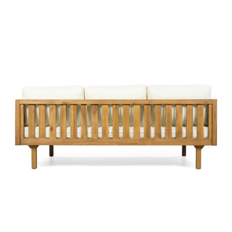 Christopher Knight Home - Modern Outdoor Patio Acacia Wood 3-Seater Daybed Sofa with Cushions, Rope Square Armrest & Teak Finish