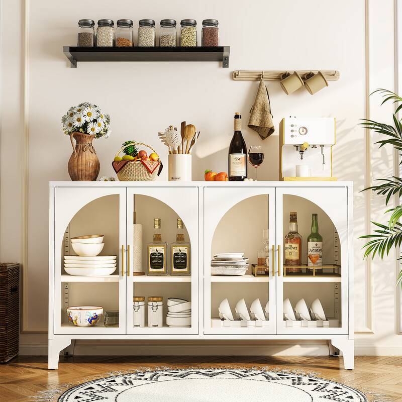 53.2"W Metal Sideboard Buffet Cabinet with Glass Doors - Type A - White