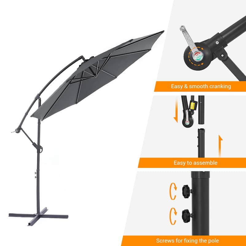 LIVOOSUN 10ft Patio Offset Umbrellas,Hanging Market Patio Umbrella