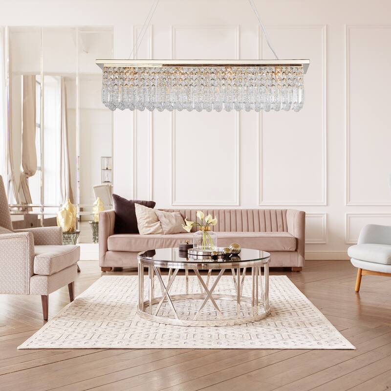 Modern Rectangular Crystal Chandelier 8-Light Pendant Lights for Dining Room (Bulbs Not Included)