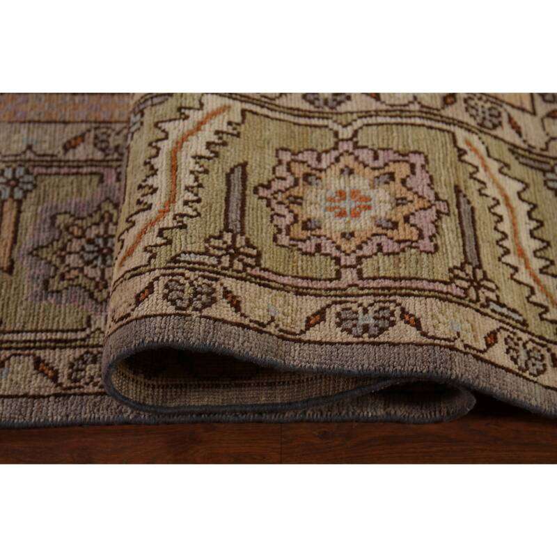 Vegetable Dye Oushak Turkish Large Rug Hand-Knotted Grey Wool Carpet - 10'5"x 13'8"