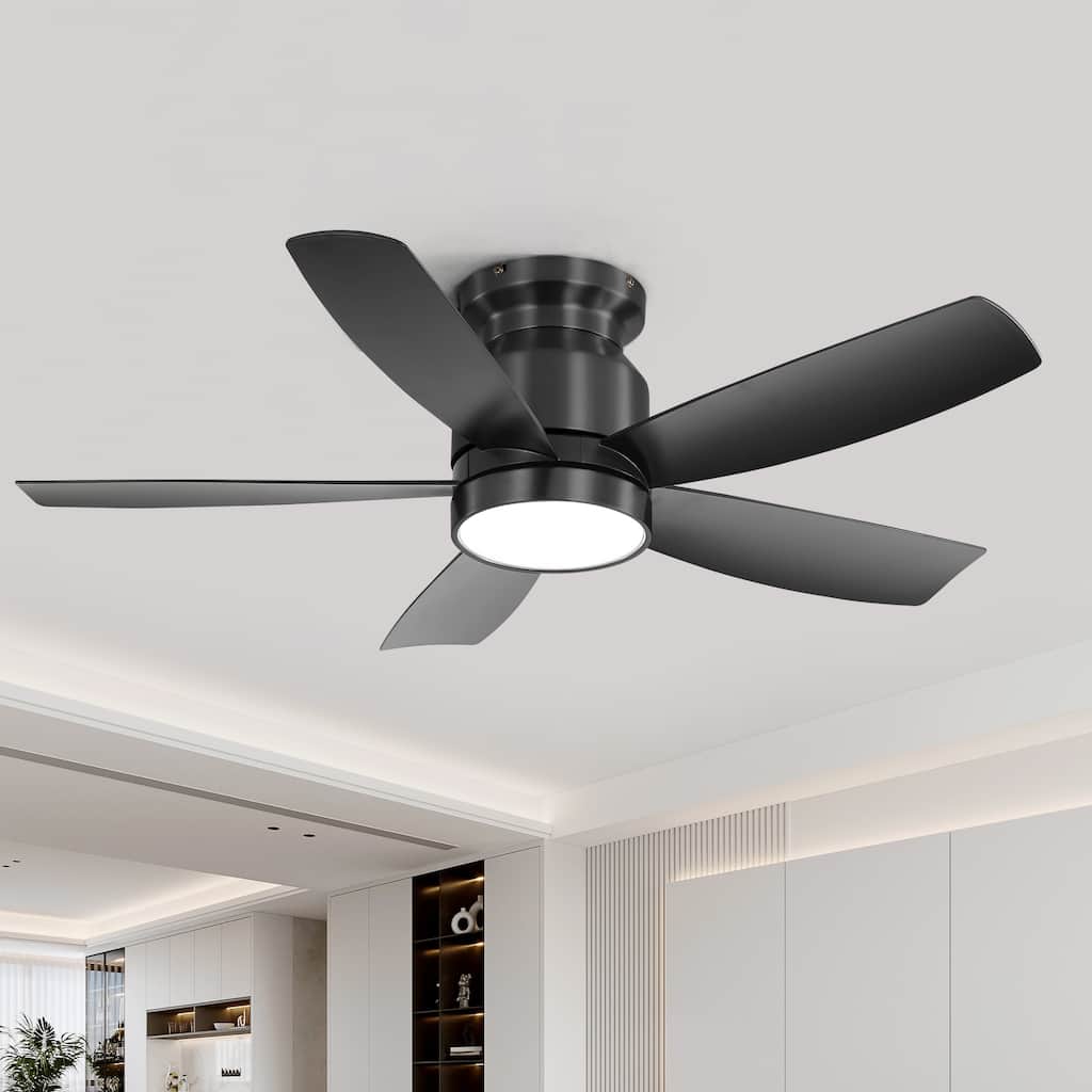 Low Profile Ceiling Fan with LED Light, 42 Inch Flush Mount Ceiling Fan Lights with Remote Control, Reversible Dc Motor