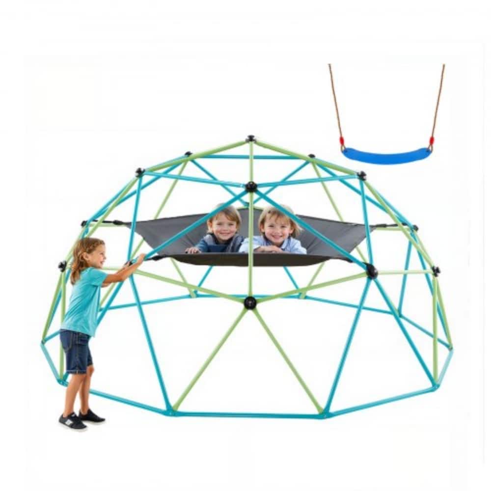 10 Feet Kids Climbing Dome Jungle Gym with Swing and Hammock Outdoor Playground for 3-10 Years - 120 x 120 x 60 in