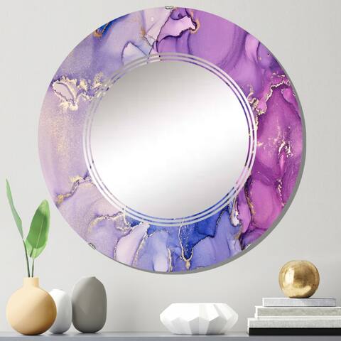 Designart 'Pink And Blue Ink Clouds V' Modern Wall Mirror