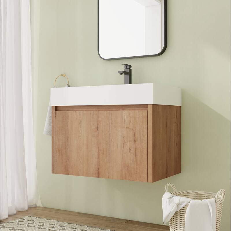 30" Floating Bathroom Vanity with Sink, Wall Mounted Bathroom Vanity with Soft Close Door - Colored - 29.5"×18.13"×22.44" - Brown