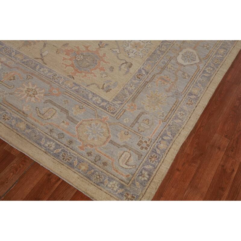 Hand Knotted Oriental 100% Wool Carpet Transitional All-Over Beige & Ivories Oushak Area Rug - 11' 10'' X 8' 5''