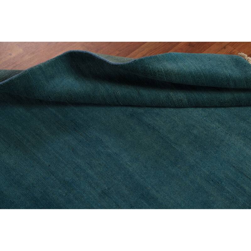 Teal Blue Gabbeh Modern Rug Hand-Knotted Foyer Wool Carpet - 3'4" x 4'10"