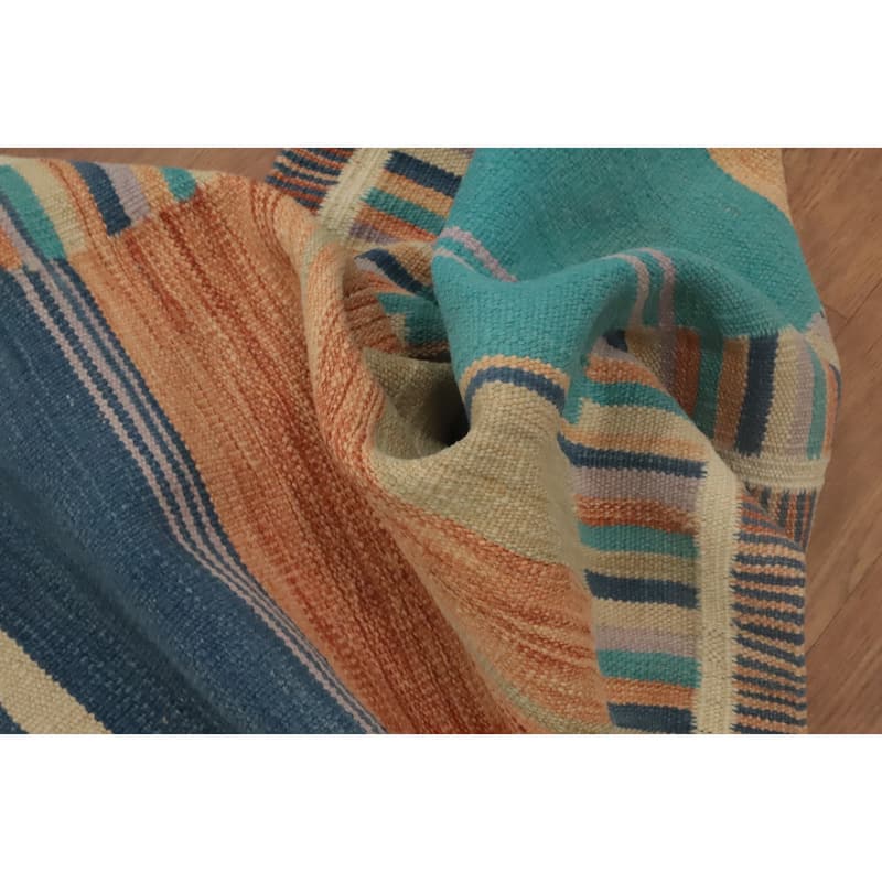 Hand Woven Oriental 100% Wool Carpet Southwestern Tribal Multi-Colored Kilim Runner Rug - 8' 1'' X 2' 0''