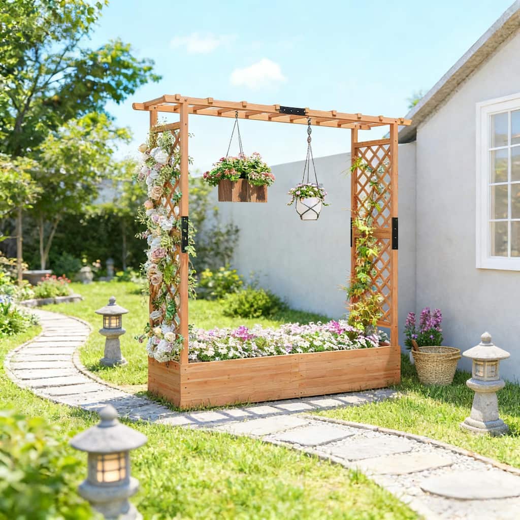 Trellis Planter Box, Wooden Rectangular Plant Racks