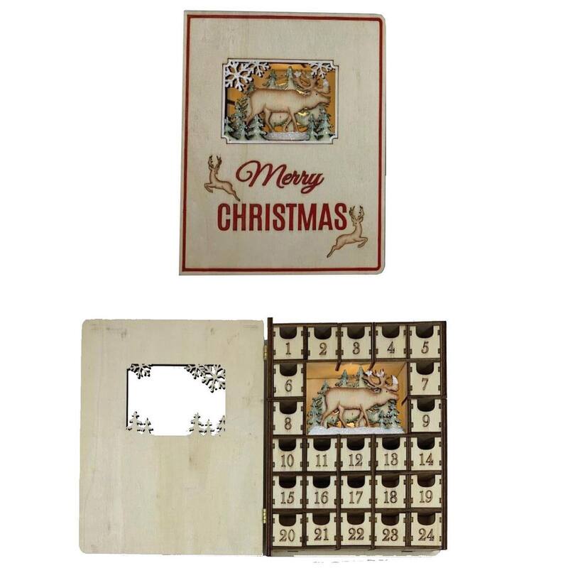 8" Brown and Red "Merry Christmas" Advent Calendar With Reindeer