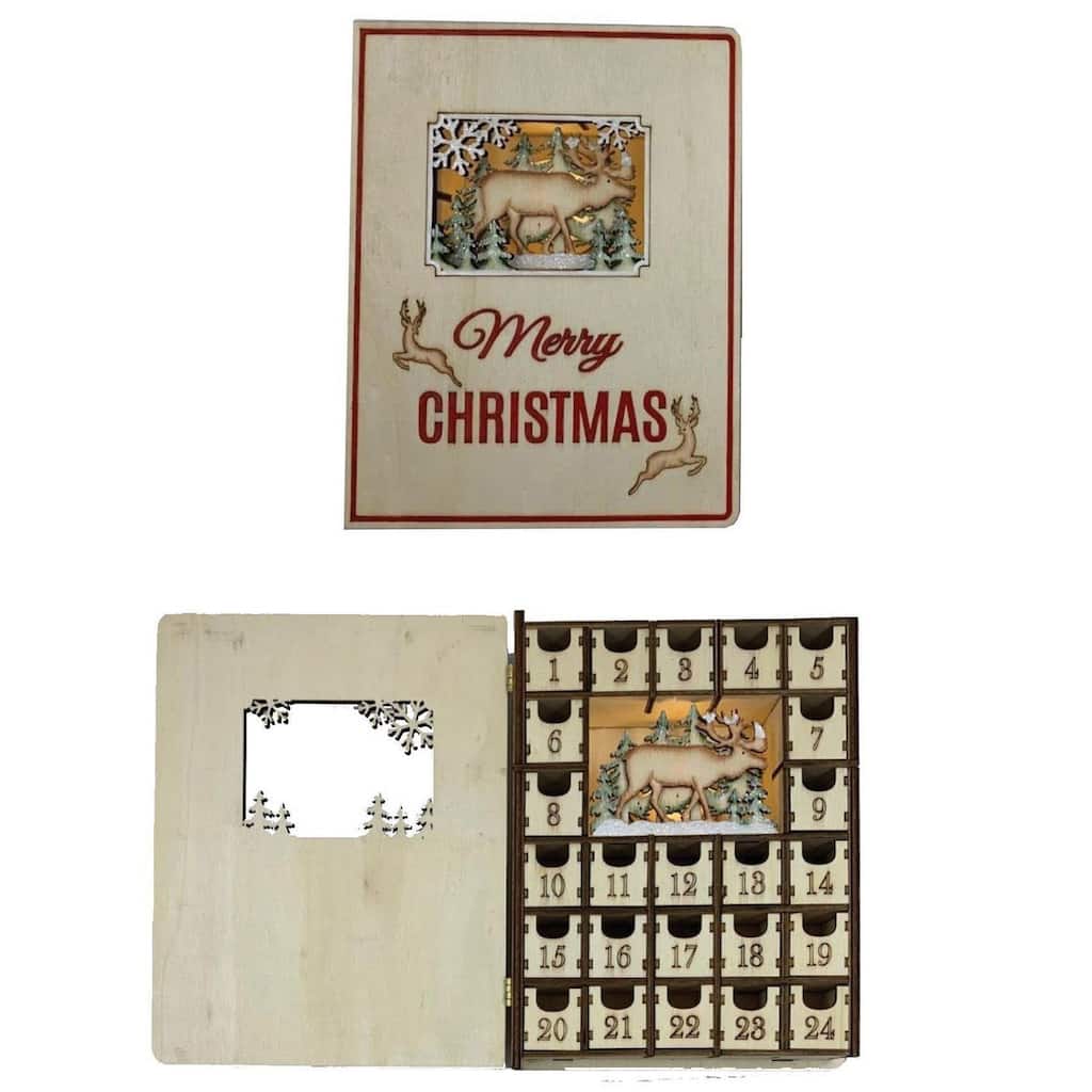 8" Brown and Red "Merry Christmas" Advent Calendar With Reindeer
