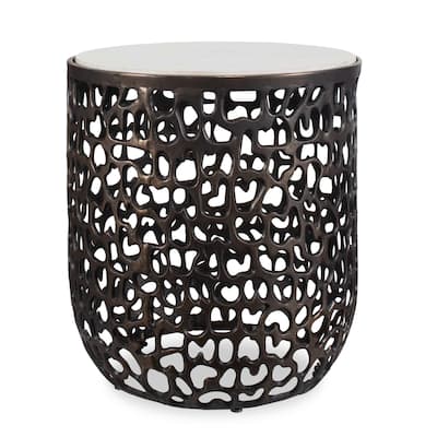 Uttermost Sabena White Marble Outdoor Side Table