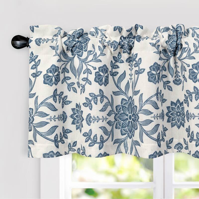 DriftAway Twyla Linen Blend Blackout Valance - 52" Width X 18" Length - Ivory Navy