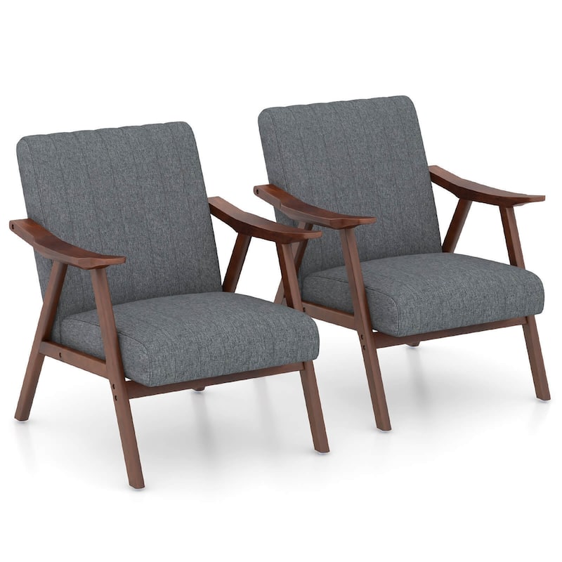 Gymax Set of 2 Accent Chair Leathaire Leisure Armchair w/ Rubber Wood - Grey