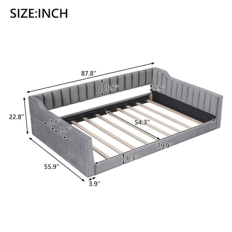 Roomfitters Twin/Full XL Size Upholstered Daybed with Side Storage Pocket and Modern Frame