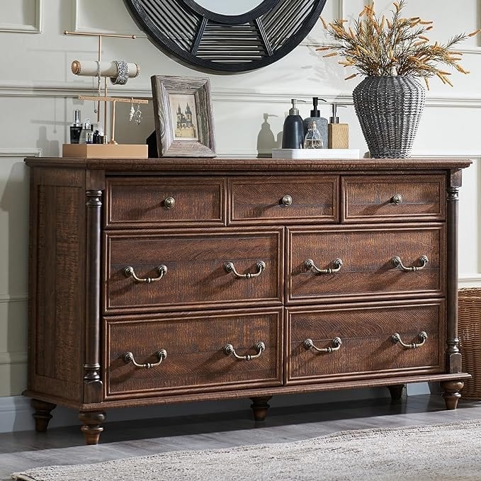 Farmhouse 7 Drawers Dresser Chests, Rustic Wood Chest of Drawers - Reclaimed Barnwood