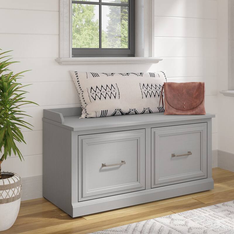 Woodland 40W Shoe Storage Bench with Doors by Bush Furniture - Cape Cod Gray