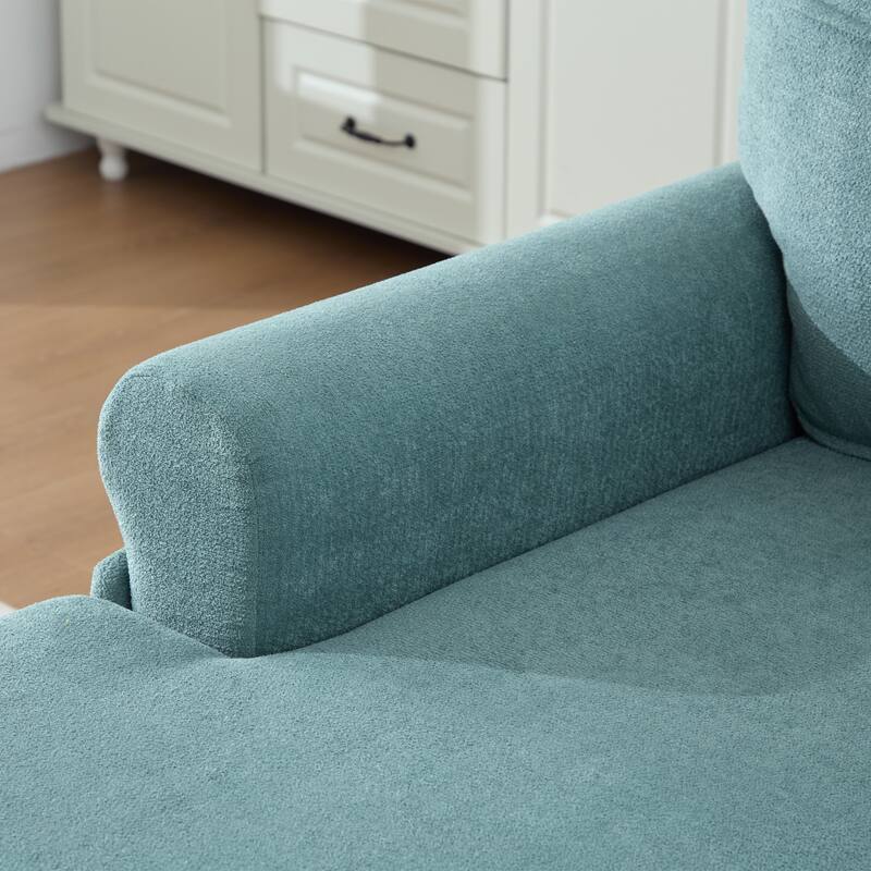 Modern Chaise Lounge Single Sofa Chair, Chenille Fabric Recliner Armchair with Side Pockets and Wooden Legs