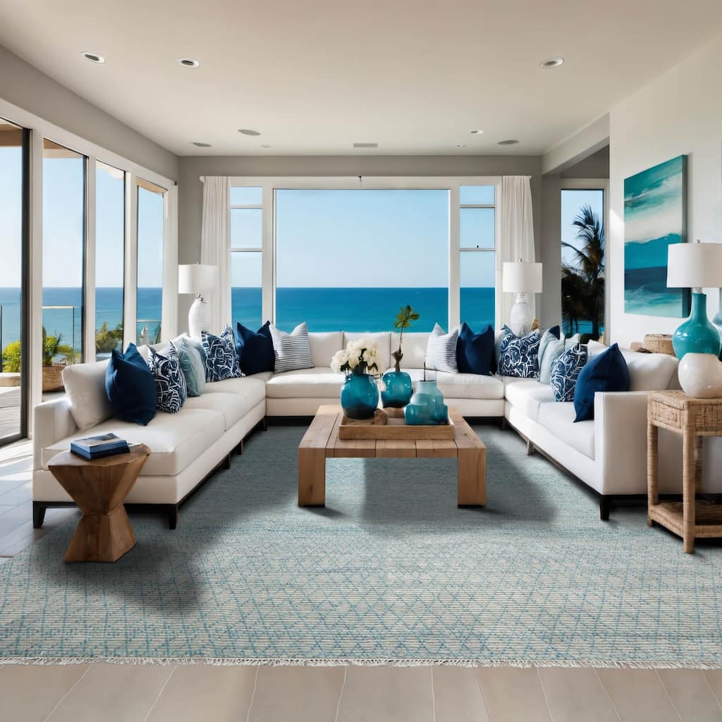 LoomBloom Hand Knotted Ivory Wool Rug Contemporary Ribbed Look 9x12 - 9' x 12' 3''