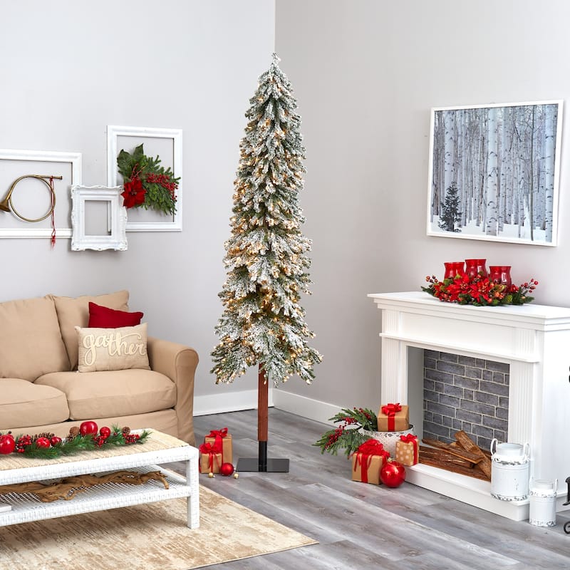 8Ft Artificial Christmas Tree with Lights - Slim Alpine Tree, 500 Clear Lights, Bendable Branches for Holiday Decor - Green - 96
