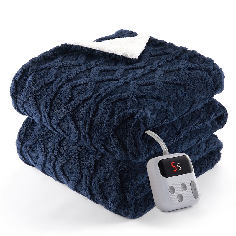 Heated Blanket with 10 Heating Levels and Time Settings, Machine Washable - Navy - Full72"*84"