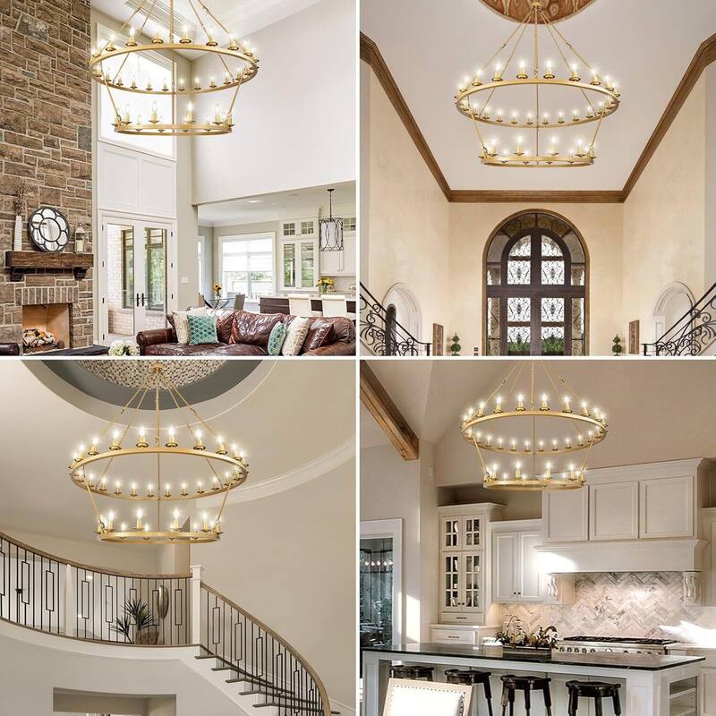 Luxury Wheel Chandelier, 16-54 Lights Single or Double Layer Round Pendant Light