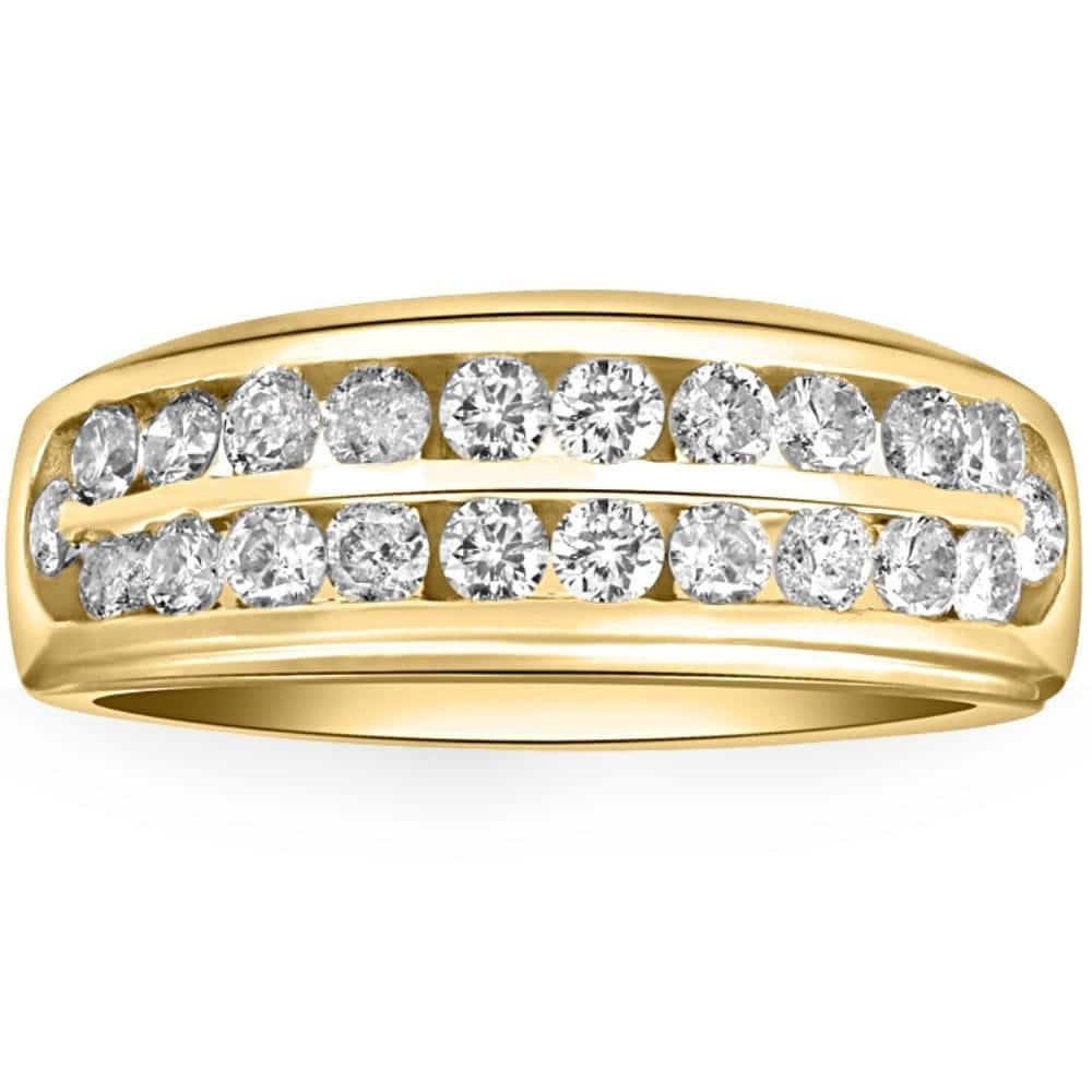 Bliss Diamond 1 Ct Lab Grown Diamond Mens Double Row Wedding Ring 10k Yellow Gold