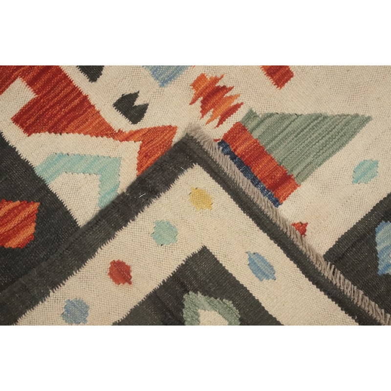 Hand Woven Southwestern Wool Blue Geometric Area Rug - 9' 9'' X 7' 7''