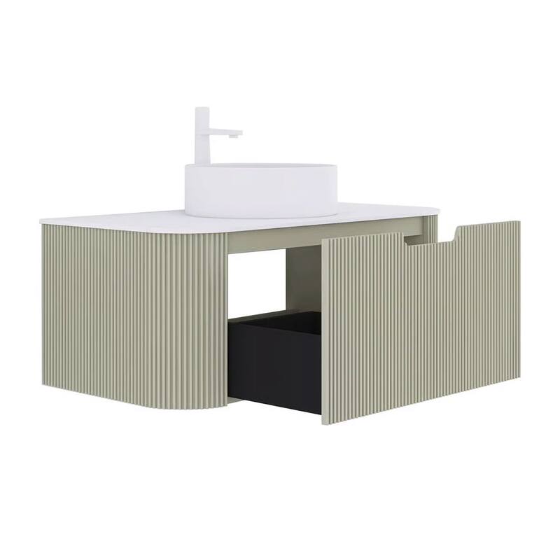 Wall-Mounted Bathroom Vanity with White Round Ceramic Sink