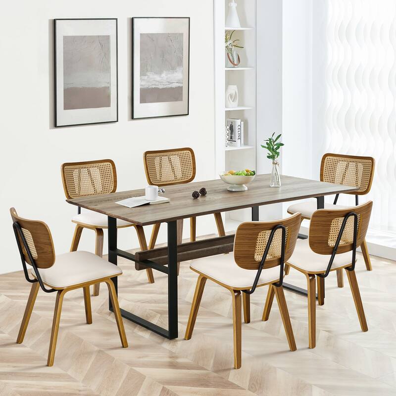 Faux Leather Upholstered Dining Chairs Set of 2/4 with Wood Legs - 32.3"H x 18.5"W x 21.8"D