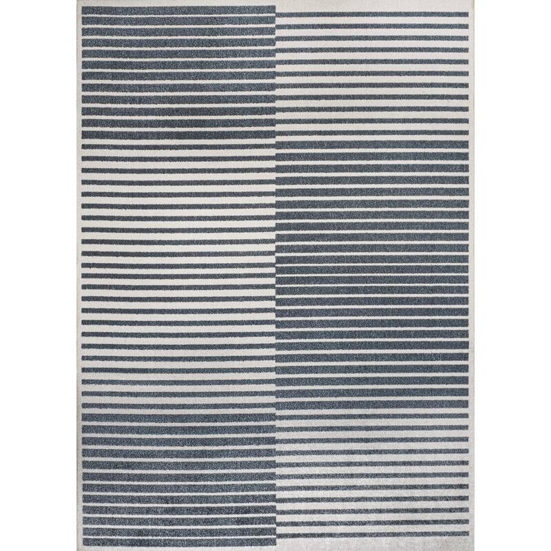 JONATHAN Y Slinger Minimalist Striped Plaid Machine-Washable Dark Gray/Cream Area Rug - 5 X 8