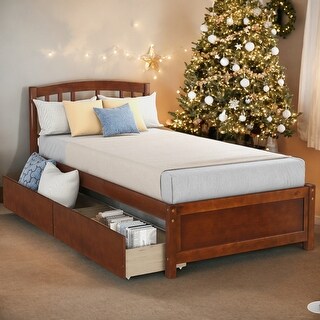 Twin Platform Storage Bed Wood Bed Frame with Two Drawers and Headboard ...