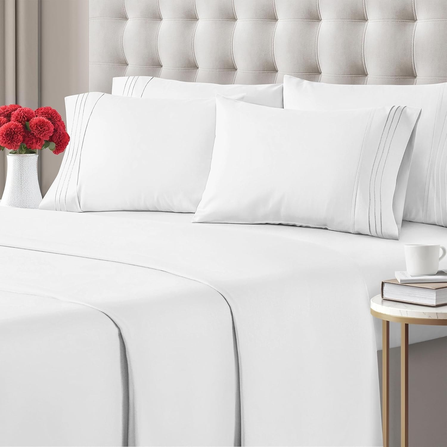 CGK Linens 6 Piece Solid Deep Pockets Microfiber, Easy-Fit Bed Sheet Set - Picture 9 of 396