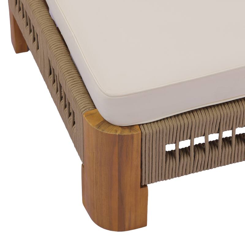 Christopher Knight Home - Ellery Acacia Wood Outdoor Adjustable Chaise Lounge with Cushion & Handwoven Rope Accents