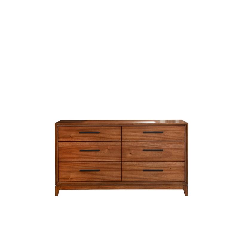 Dresser with 6 Drawers and Wooden Frame, Brown