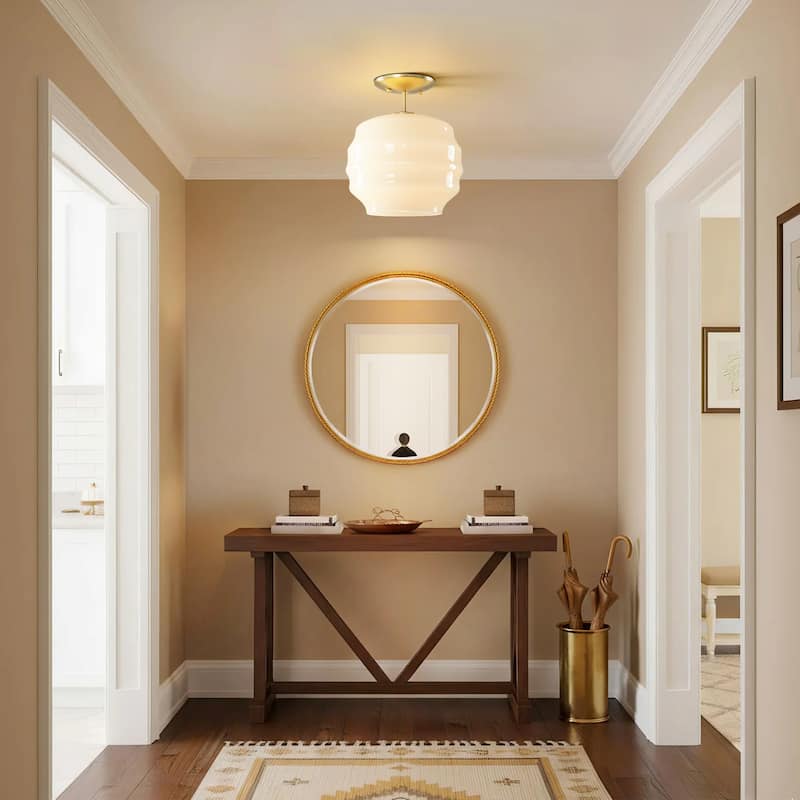 1-Light Retro Modern Glass Gold Flush Mount Ceiling Light for Living Room & Bedroom - 9.4 in. W x 11 in. H