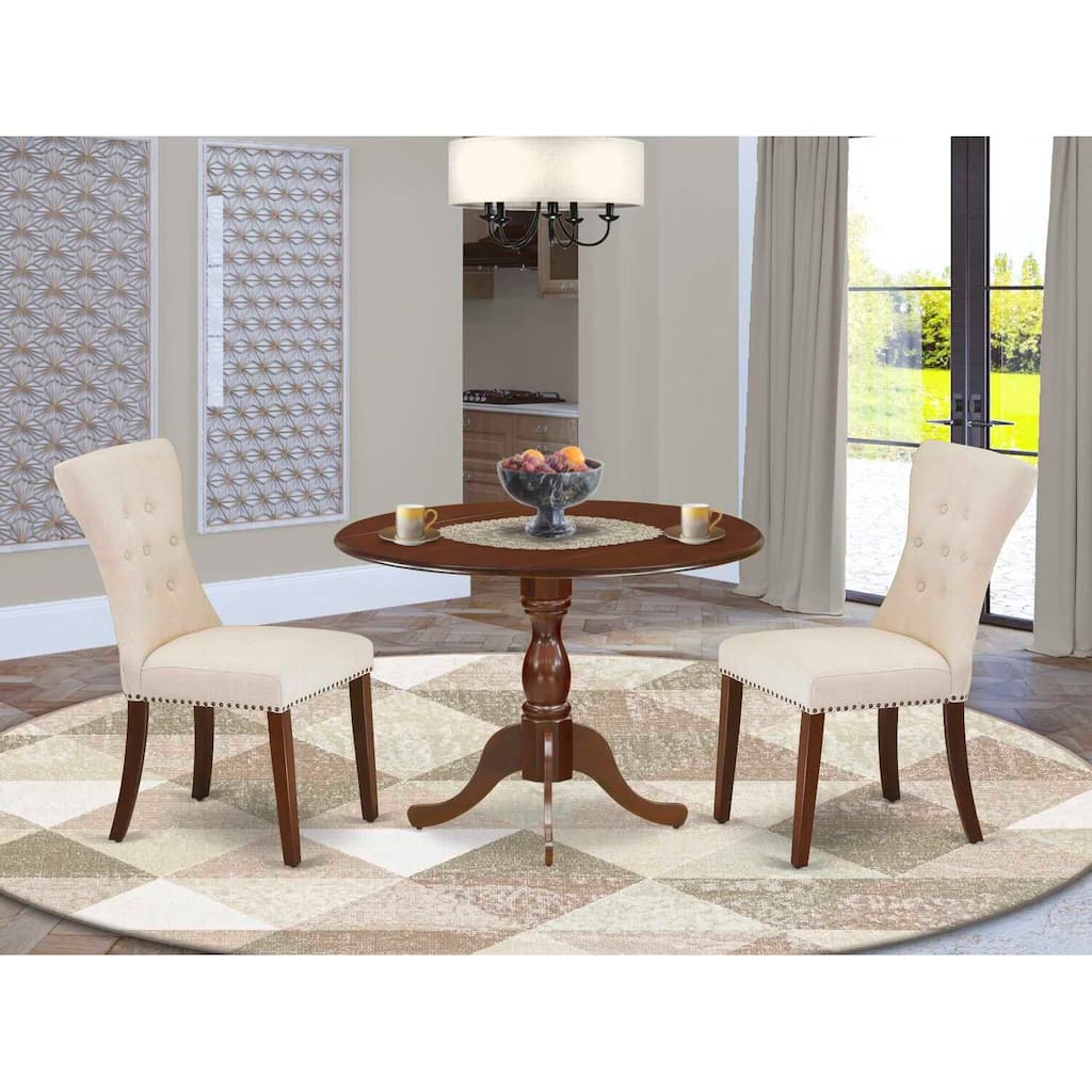 3-Piece Mahogany Finish Solid Wood Top - Button Tufted Upholstered Dining Room Set - Seats 4
