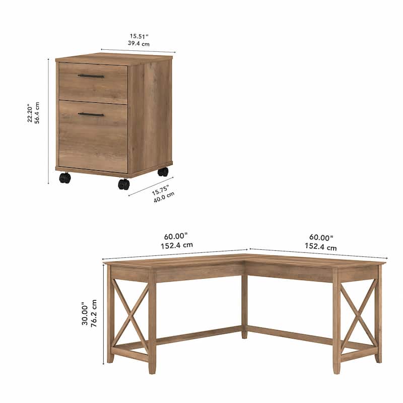 Key West 60W L Shaped Desk with Mobile File Cabinet by Bush Furniture