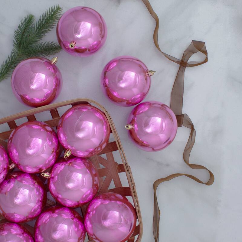 12ct Shiny Magenta Pink Shatterproof Christmas Ball Ornaments 4"